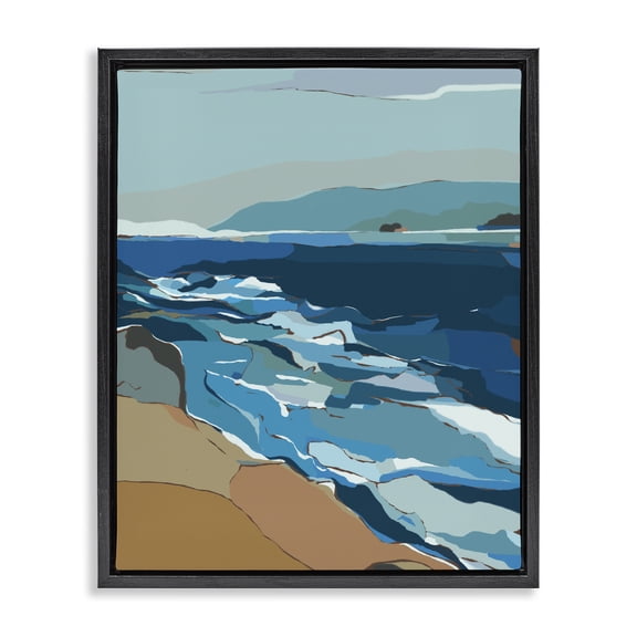 Stupell Industries Coastal Contemporary Beach Shore Waves Black Floating Frame Canvas Art, 25 x 31, by Nikita Jariwala