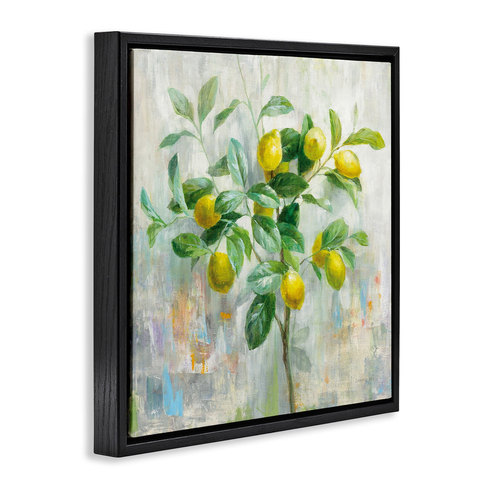 Stupell Industries Abstract Lemon Tree Branch Food & Beverage Painting Black Floater Framed Canvas Art Print Wall Art, 25 x 25