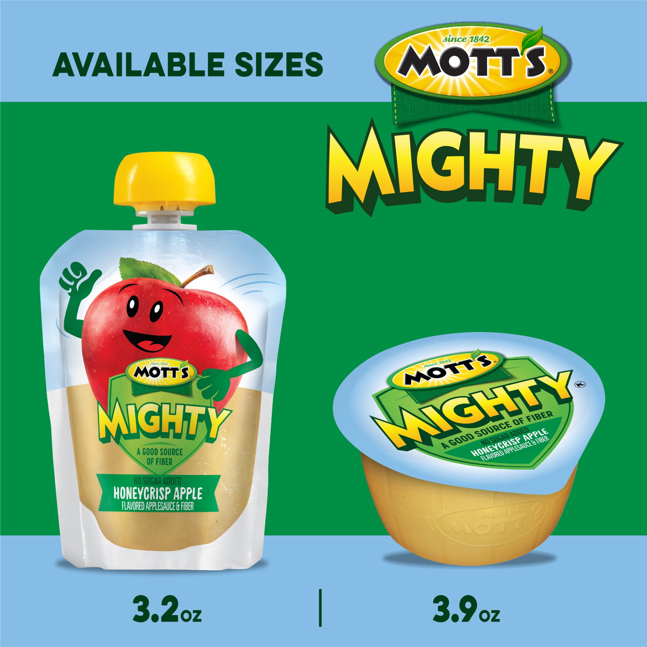 (2 pack) Mott's Mighty No Sugar Added Honeycrisp Applesauce, 3.9 oz, 6 Count Cups