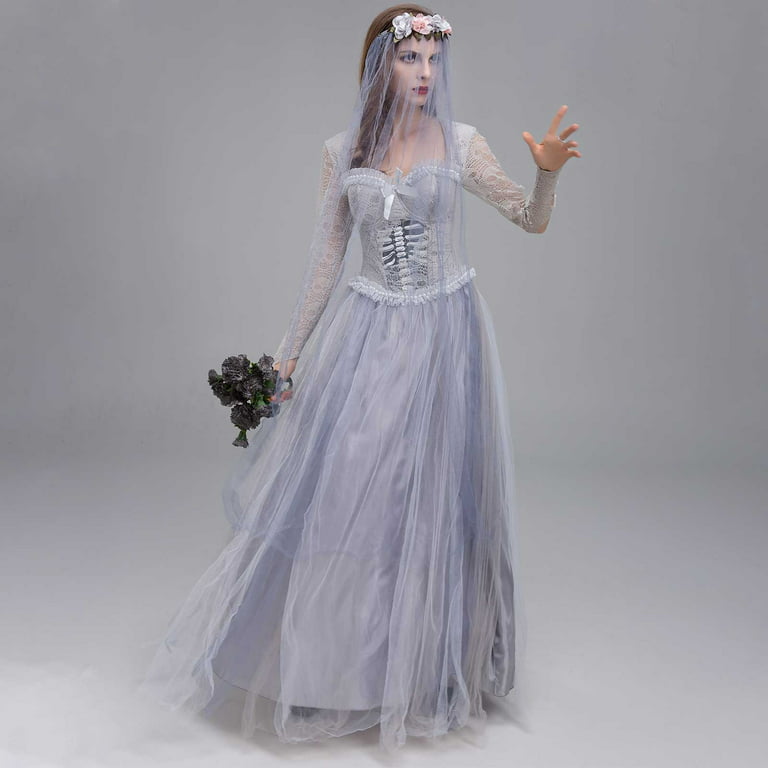 Women Halloween Costume Corpse Bride Fancy Dress Bridal Cosplay Ladies Ghost Scary Looks