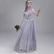Fesfesfes Women Dress Solid Color Halloween Dress Adult Cosplay Gothic Bride Dress Evenig Gowns Party Dress