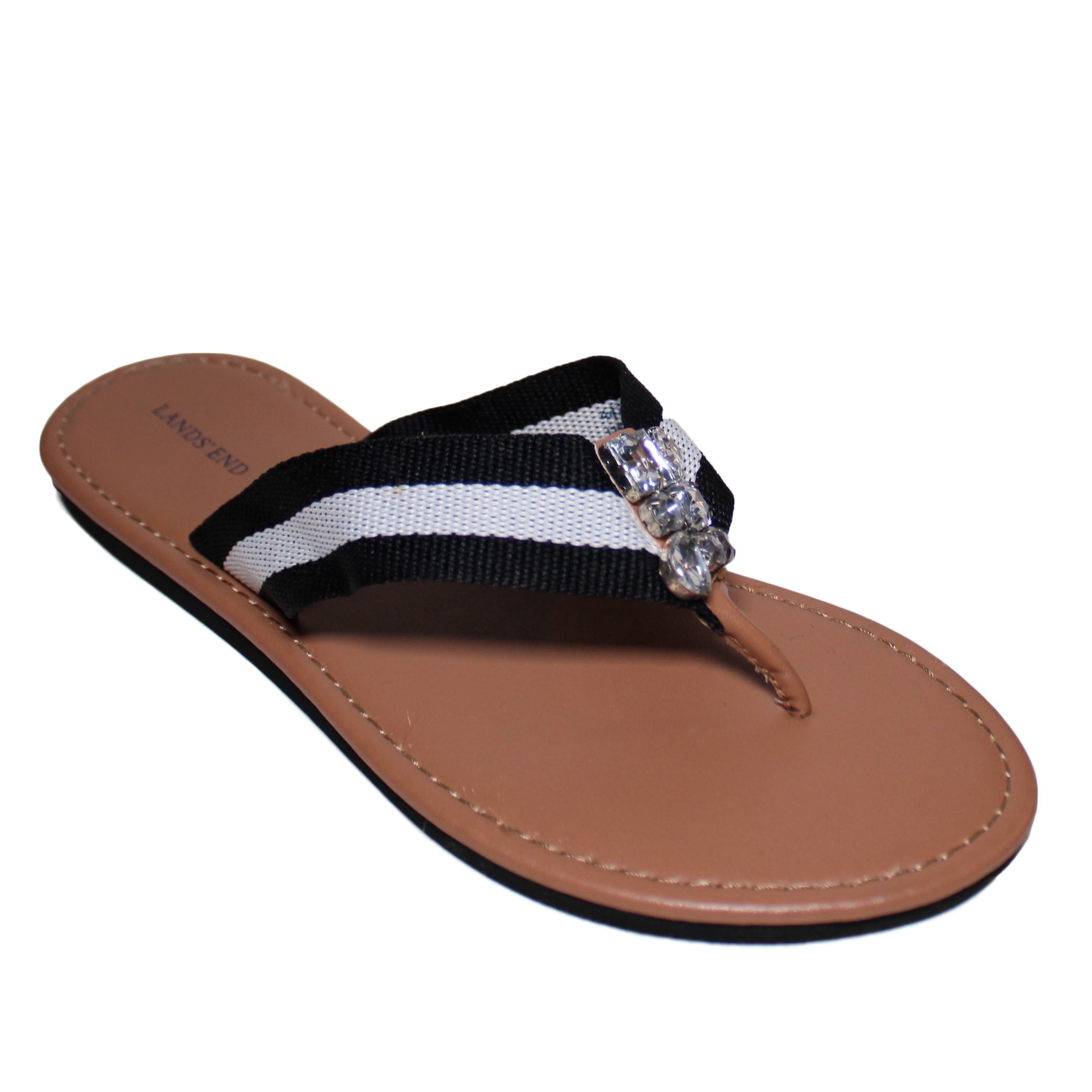 Lands End Womens Size 10, Embellished Flip Flop Sandal, Black u0026 White -  Walmart.com