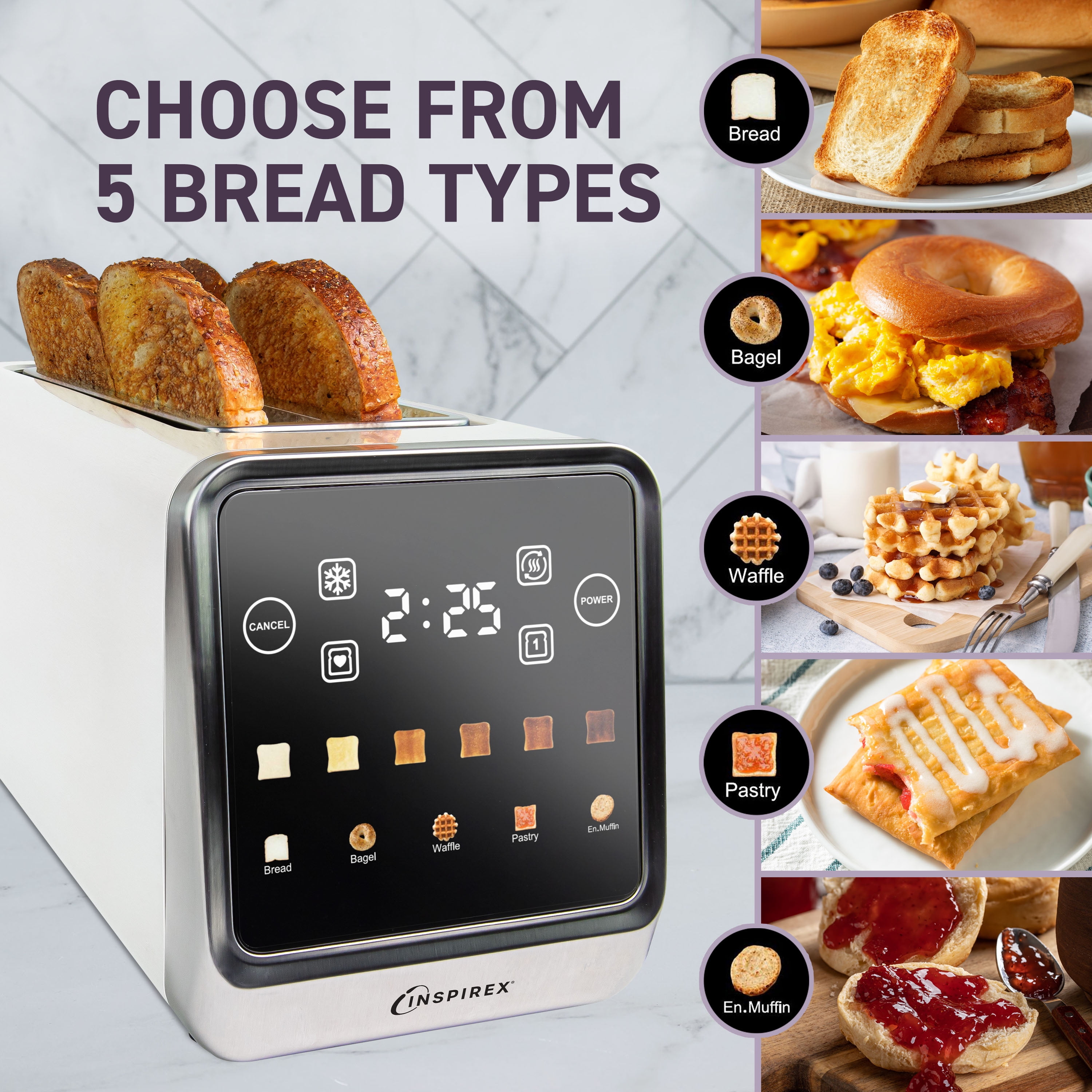 Inspirex 4-Slice Touchscreen Toaster, White