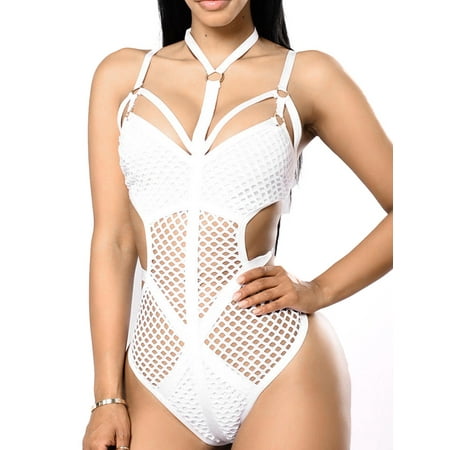 

Yolossia Womens Halter Bodysuit Lingerie Babydoll Fishnet Mesh Bandage Underwear Nightwear