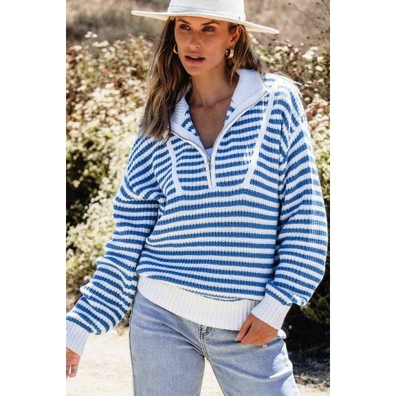Redhotype Sky Blue Striped Zip Sweater: Effortless Chic - Sale Now!