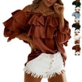 thumbnail image 4 of Tops con hombros descubiertos, blusa con hombros descubiertos para mujer, blusa con volantes en capas para mujer, blusa con hombros descubiertos para mujer, probada y confiable, 4 of 6