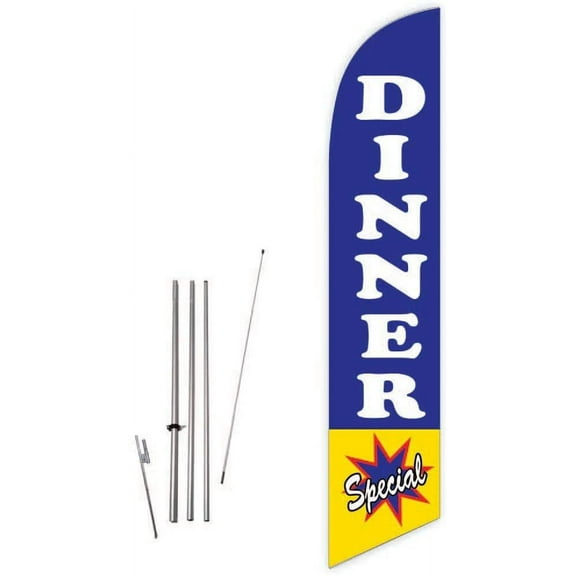 Cobb Promo Dinner Special Blue Feather Flag with Complete 15ft Pole kit and Ground Spike