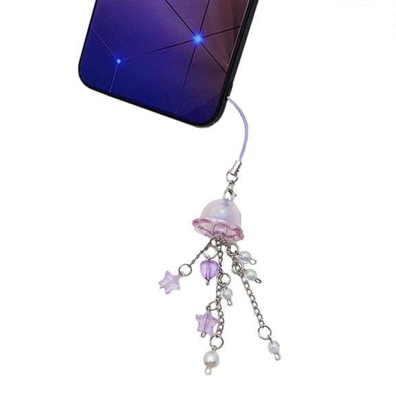 SIEYIO Star Heart Keychain Phone Lanyard Crystal Purple Fringe Round Bead Phone Charm