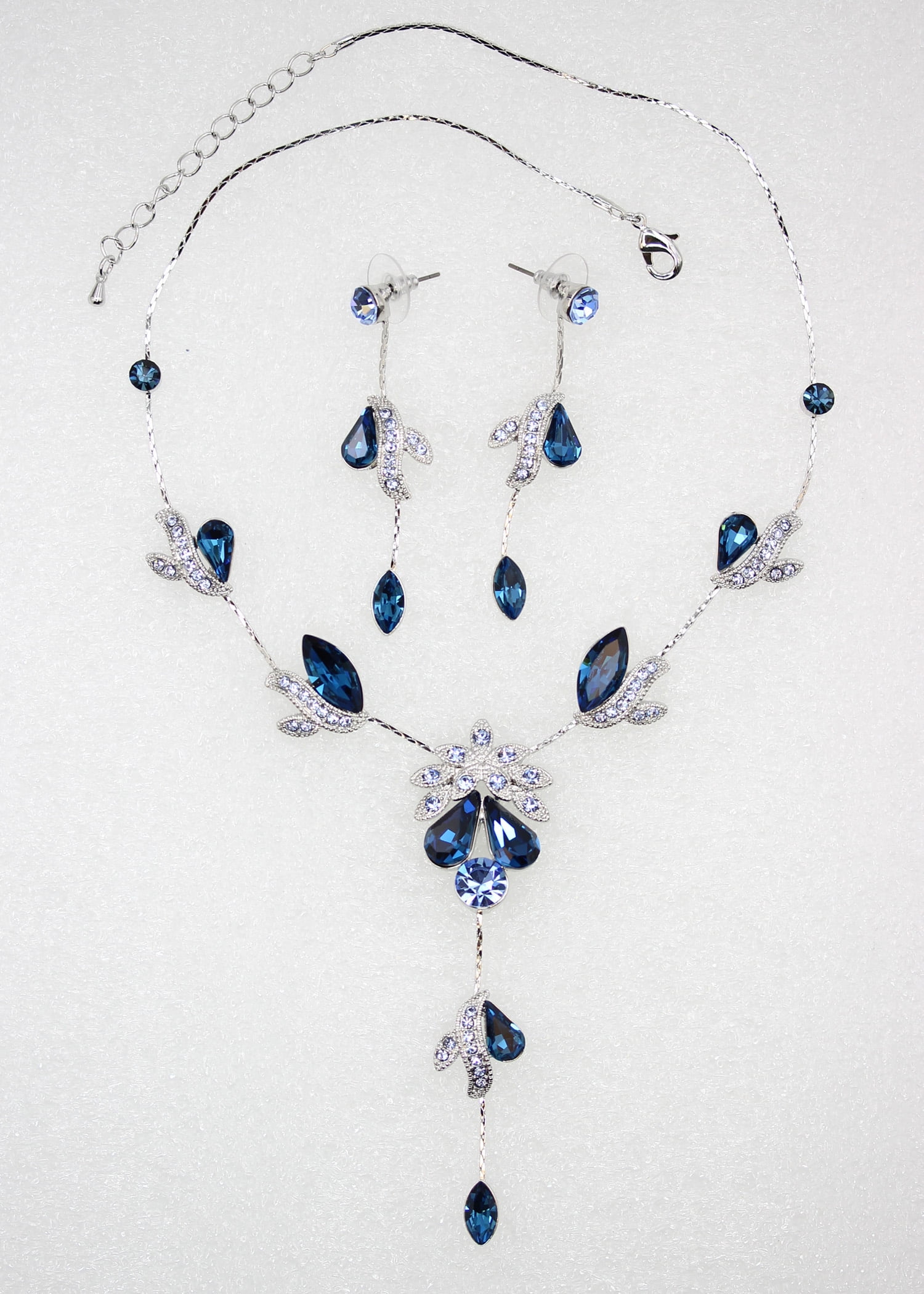Faship Sparkling Rhinestone Floral Necklace & Earrings Set In Pink - Bridal Jewelry For Wedding Party & Special Occasions