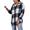 thumbnail image 1 of Womens Loose Fit Plaid Flannel Shirts Casual Long Sleeve Button Down Jacket Outerwear Vintage Grid Coat Tops, 1 of 3