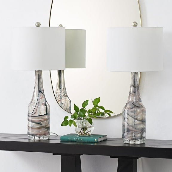 Maxax 28" Modern Coastal Wine Bottle Table Lamp, Gray Art Glass Base with White Shade, Bedroom & Living Room Lighting