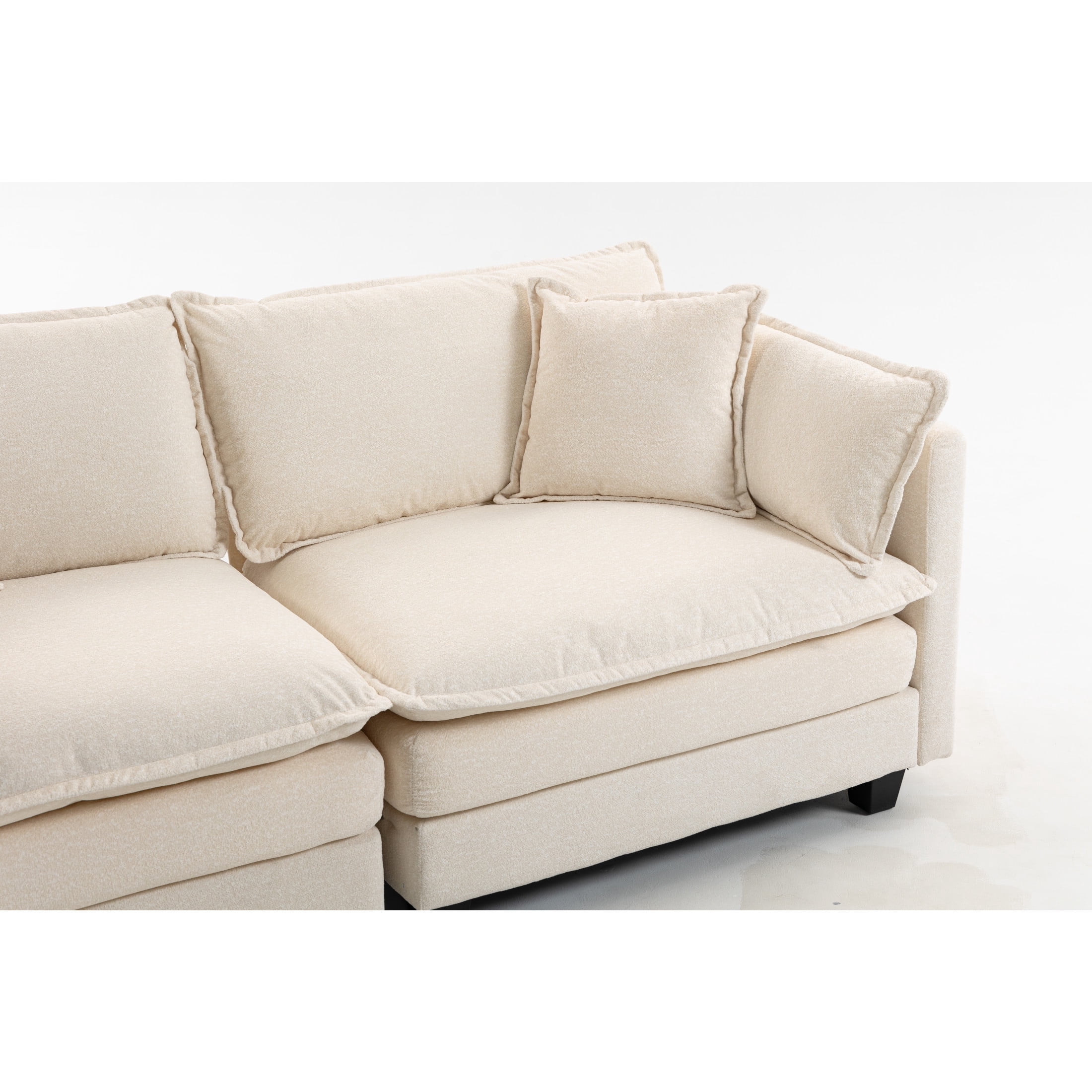 GDF Studio Udolf 77.95" Modern 2-Seat Modular Sectional Sofa with Waist Pillows, Chaise Lounge for Living Room, Beige