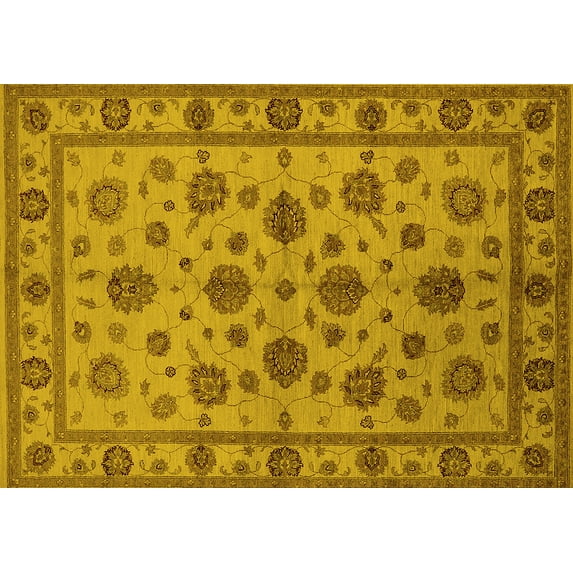 Ahgly Company Machine Washable Indoor Rectangle Oriental Yellow Industrial Area Rugs, 7' x 9'