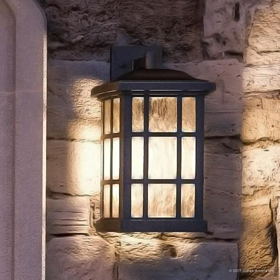 Urban Ambiance Luxury Craftsman Outdoor Wall Light Medium Size 15 5 H X 9 W With Tudor Style Elements High End Black Silk Finish And Water