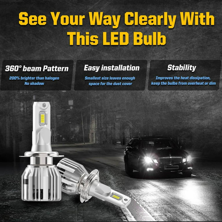 Lasfit H7 LED Headlight Bulbs High/Low Beam/Fog Light Bulbs, 50W 5000LM  6000K｜2 Bulbs 