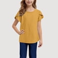 thumbnail image 2 of YOUYEDIAN Girls' Summer Cotton Linen T Shirts Crewneck Petal Short Sleeve Cute Casual Tops (Yellow, 9-10 Years), 2 of 5