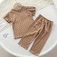 thumbnail image 2 of Summer Clearance Holiday Deals 2025! QTOCIO Toddler Girls Outfits, Baby Girl Clothes, Fashion Boy and Girls' Casual Short Sleeve Round Neck Short Pants Sets, Coffee, 12 Months, 2 of 3