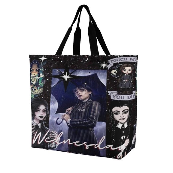 Wednesday Tote Bag for Women Men Reusable Grocery Canvas Shopping Bag Portable Shoulder Bag for Beach Travel Weekender Gym