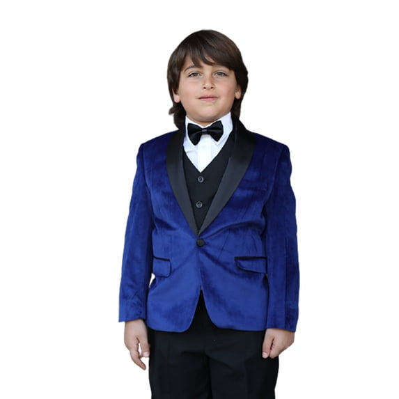 B-Velvet Sapphire 5pc Suit Shirt, Bowtie & Vest For Kids By Alberto Nardoni Brand Designer