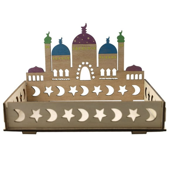 Plateau Alimentaire Étoile Lune en Bois Ramadan Décoration Maison Fête Cadeaux Kareem Eid Al Adha 10.5*7‘‘