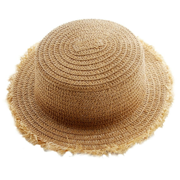 52-54cm hat circumference children's straw hat sunscreen outdoor flat top hat seaside beach hat foldable sun hatLight coffee