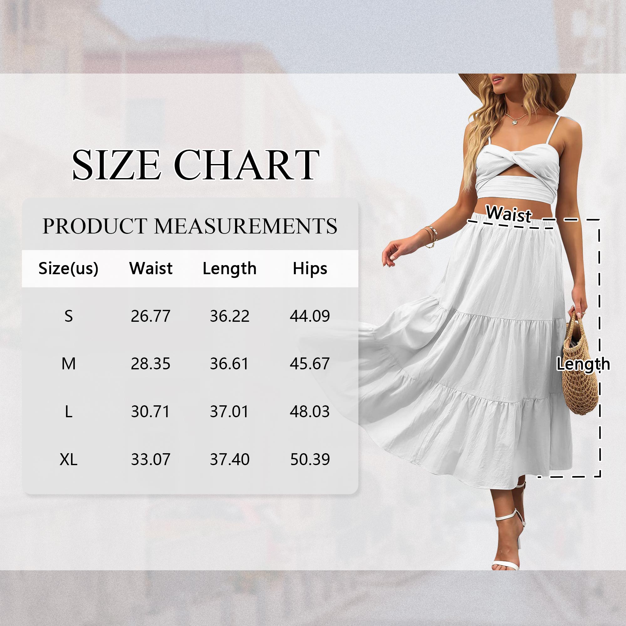 TEMOFON Midi Pleated Skirts for Women with Lining Elastic High Waist with Pockets Maxi A Line Linen Summer Clothes Trendy Flowy White M