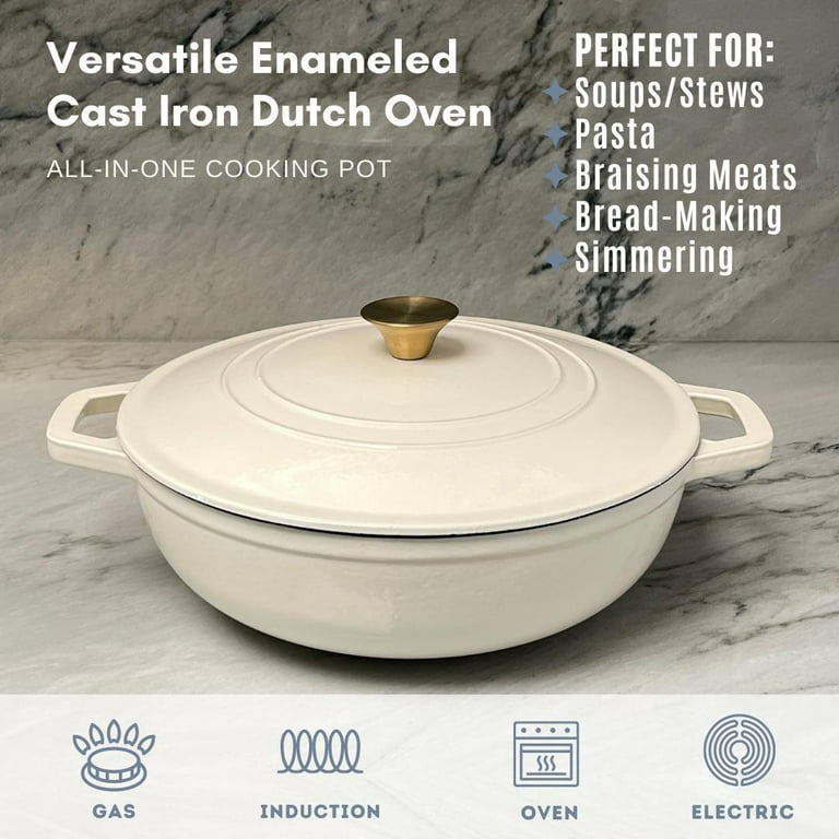 LEXI HOME 6 qt. Durable Cast Iron Dutch Oven Casserole Pot in Cream Enamel  LB5443 - The Home Depot