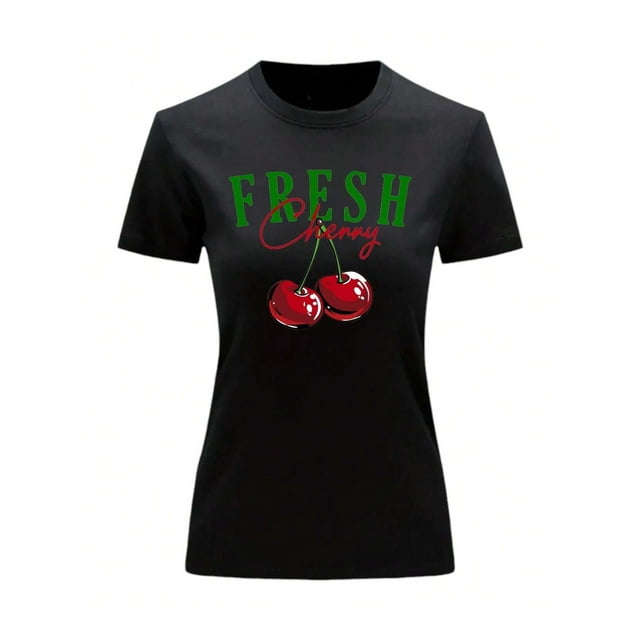 Playera Blusa De Cerezas Fresh Cherry Ropa Para Mujer Ropa Para Dama Color Negro Talla Chica Marca Emil SaEs