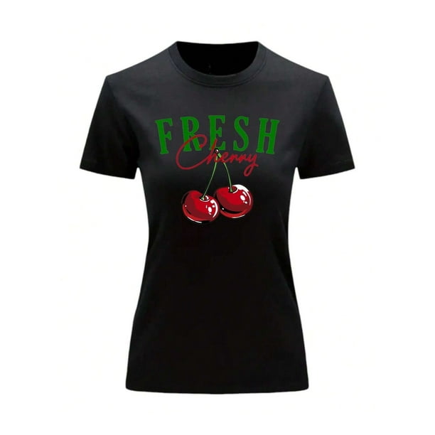 Playera Blusa De Cerezas Fresh Cherry Ropa Para Mujer Ropa Para Dama Color Negro Talla Mediana Marca Emil SaEs