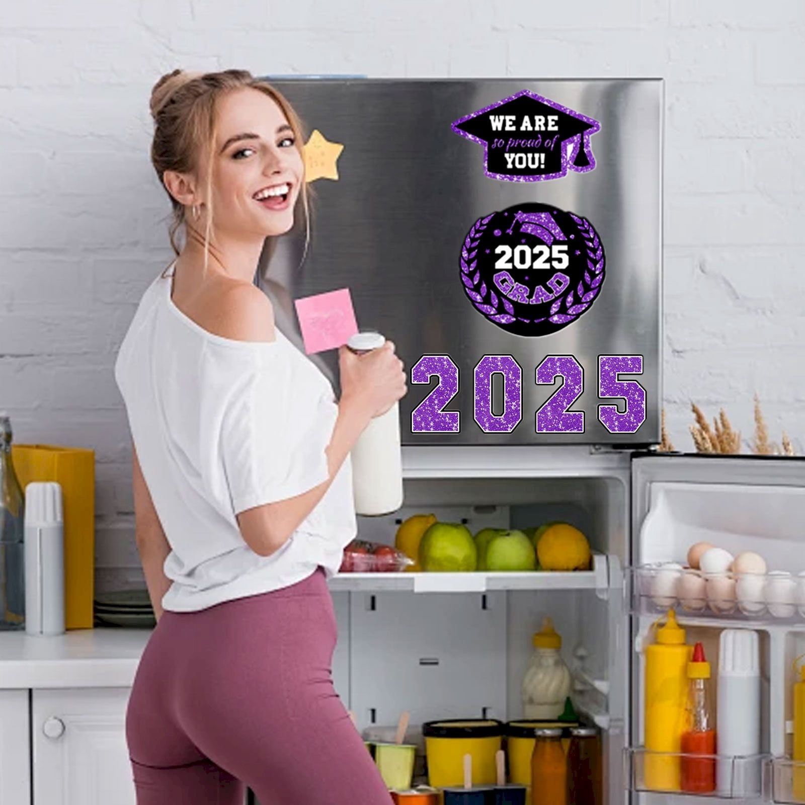 PPKVUFD 25Pcs 2025 Graduation Car Magnet Decoration, Class of 2025 Graduation Car Magnet Decal for Refrigerator Garage Door Parade Decor Graduation Party Supplies, Purple