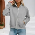 thumbnail image 2 of QTSHPN Zip up Sweatshirt Women Collared Long Sleeve Oversized Crewneck Jacket Style Pullover with Full Zipper for Fall Fashion Outfits Women's Sweatshirts Grey L, 2 of 5
