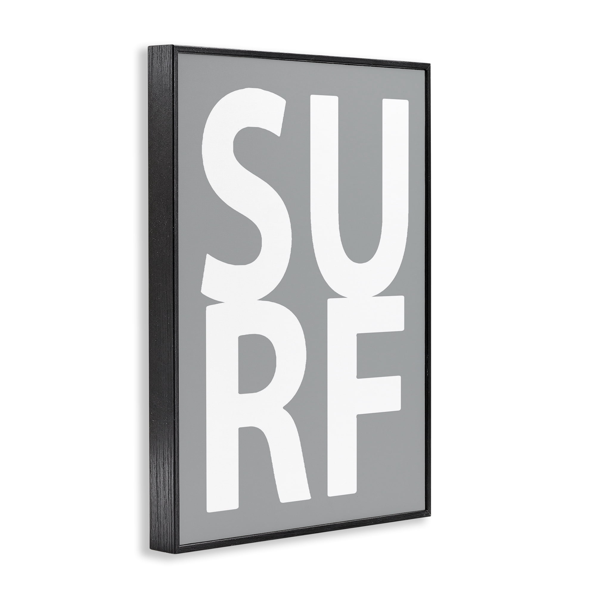 Stupell Industries Surf Word on Grey Typography Painting Black Framed Art Print Wall Art, 16 x 24