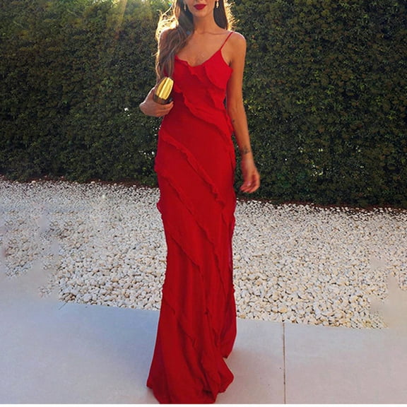 DailyTrove Women's Strapless Maxi Dress-Floor-Length-Chiffon-For Formal Event-Dual Red & Black Styles