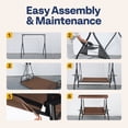 thumbnail image 5 of VIVOHOME 3 Seat Porch Swing Chair with Converting Canopy&Removable Cushion, Cushioned Steel Frame Porch Canopy Swing Chair, Swing Glider Hammock for Patio, Garden - Brown, 5 of 13