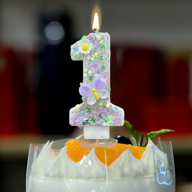 Decoración Digital de Pastel con Vela de Cumpleaños, Vela para Fiesta de Celebración Del Primer Cumpleaños, Flor