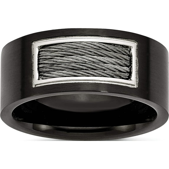 Stainless Steel Polished Black Ip-Plated With Grey Wire Inlay 10mm Band (Size 9) Made In China sr169-9
