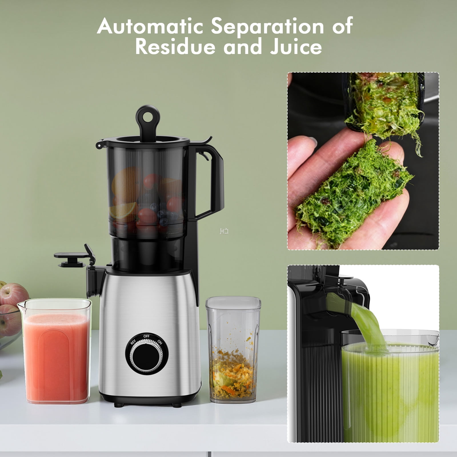 KNDKO Clod Press Juicer, 5.4" Wide Feed Chute Juicer Machine, Slow Masticating Juicer for Whole Vegetables & Fruits