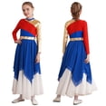 thumbnail image 2 of Aislor Kids Girls Color Block Long Sleeve Praise Dance Dress Worship Robe Dancewear Size 6-16 Royal Blue 14, 2 of 7