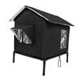 thumbnail image 3 of Casa para gatos al aire libre, casa para mascotas con patas elevadas, impermeable, de tela Oxford, cálida, tienda para gatos negro, 3 of 9