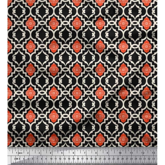 Soimoi Cotton Poplin Fabric Ornament & Quatrefoil Damask Printed Fabric 1 Yard 56 Inch Wide