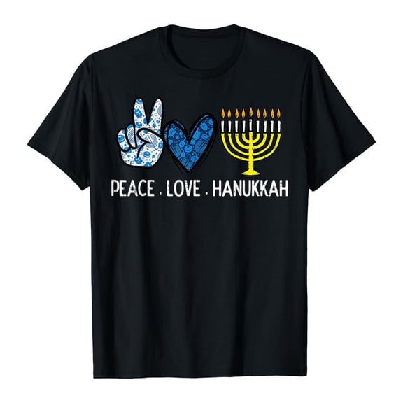 Tiweut Hanukkah Tshirts for Women Chanukah Shirts Menorahs Graphic Crewneck Short Sleeve Loose Fit Pullover Tops,Black,L
