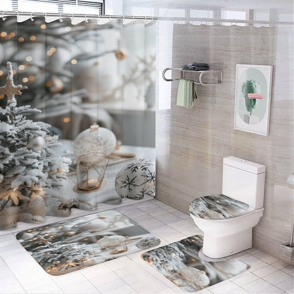 Christmas Snowmen Shower Curtain Home Decor, Polyester Cotton Fabric Waterproof Modern Bath Curtain with 12 Hooks 72x72 Inch