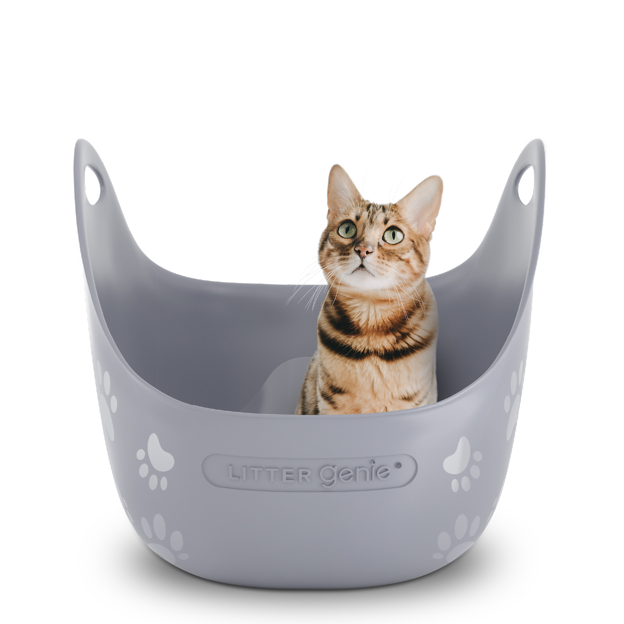 Litter Genie High-Sided Cat Litter Box with Handles, Silver photo 1