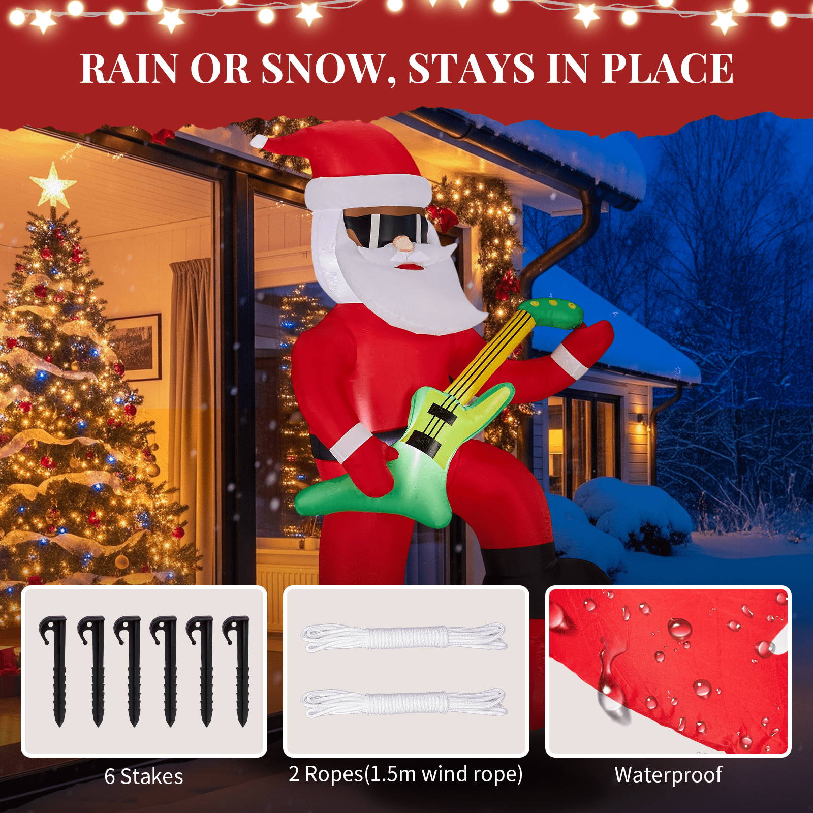 Astoutdoor 7.5 ft Lighted Christmas Inflatable Decoration, Black Santa Playing Electric Guitar, Blow Up Yard Decor with Built-in LED Lights