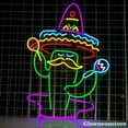 thumbnail image 2 of Glowneon Cactus Sombrero Neon Sign, Cactus Sombrero Led Sign, Cactus Mexican Wall Art, Mexico Shop, 2 of 4