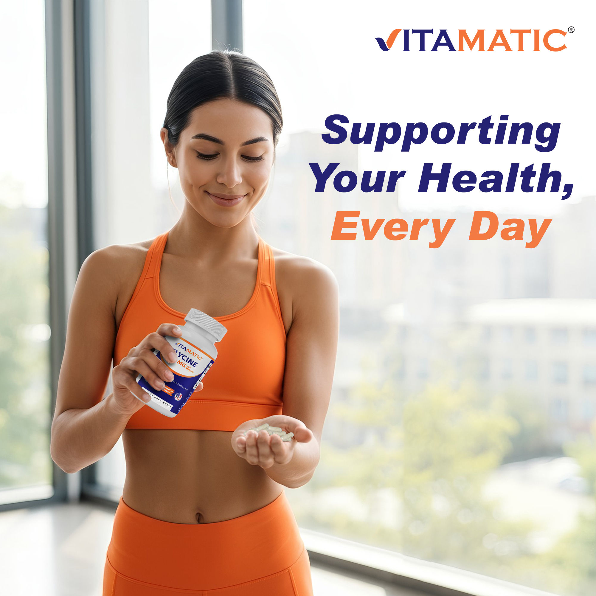 Vitamatic Glycine Supplement, 2000mg Per Serving- 300 Veg Capsules Non-GMO, Gluten Free