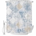 thumbnail image 2 of Blue Beige Floral Waterproof Fabric Shower Curtain,Vintage Smear Abstract Art Waterproof Fabric Shower Curtain for Bathroom Curtains Bathtubs Hotel Washable Shower Curtains with 12 Hooks Long 72x78in, 2 of 8