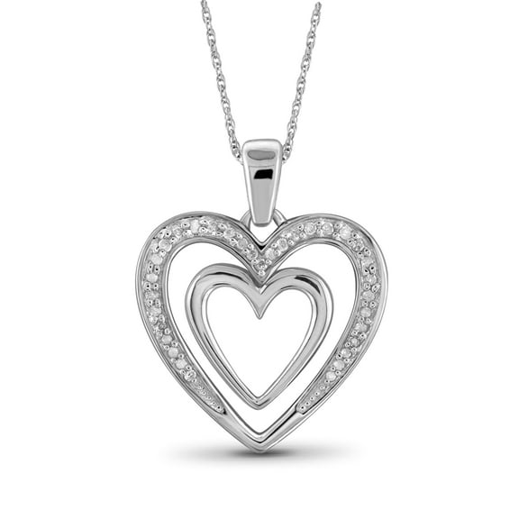 JewelersClub 0.925 Sterling Silver Heart Necklace with 0.10 Carat White Diamonds | Jewelry Pendant Necklaces for Women White Diamonds & 18 inch Rope Chain with Spring Clasp