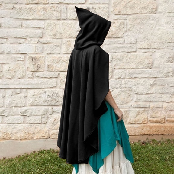 LIZUOJUN Hooded Cloak for Women Medieval Witch Vampire Long Cape Halloween Costume Cloak Floor Length Vintage Cosplay Gothic Full Length Cloak, One Size