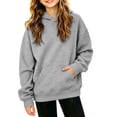 thumbnail image 2 of Girls Waffle Knit Hoodie with Pocket Casual Long Sleeve Trendy Loose Fit Kids Pullover Sweatshirt Fall Clothes Gray 10-12, 2 of 7
